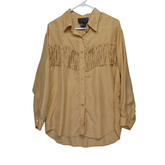 Vintage Moda BB Dakota Silk Fringe Shirt Womens Size M Western 80s Blouse retro‎ - Picture 1 of 8